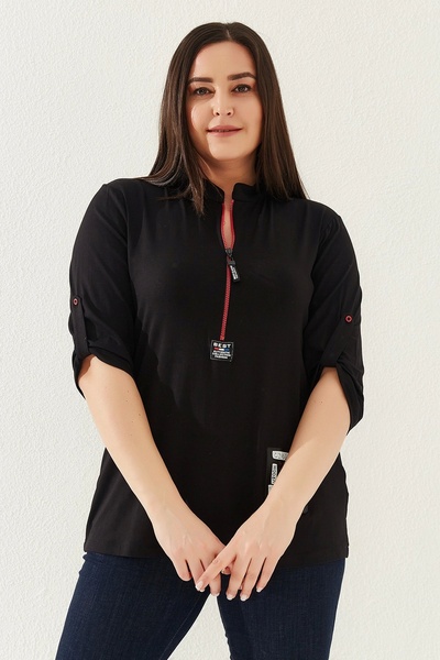 Lady Majestic Μπλούζα με φερμουάρ μεγάλου μεγέθους - Χαλαρή εφαρμογή