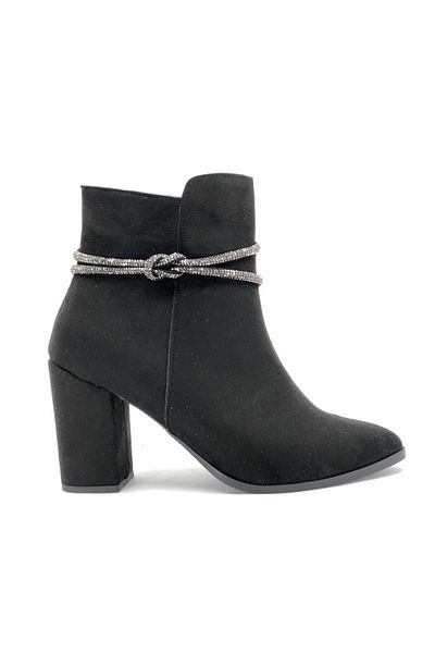 KOCAMANLAR Feles Ankle Knot Stone Cizme de damă clasice decoltate din piele întoarsă neagră