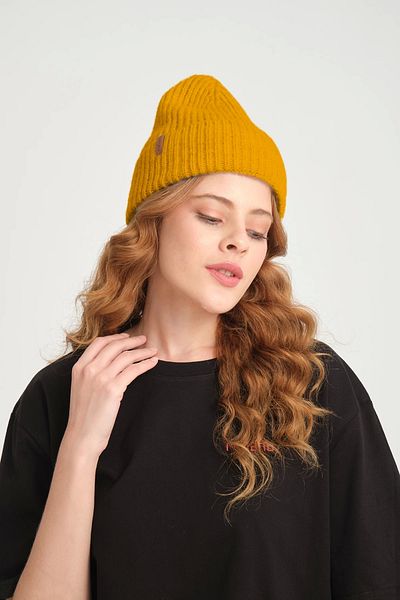 robanu Unisex Yellow Knitted Corded Beret