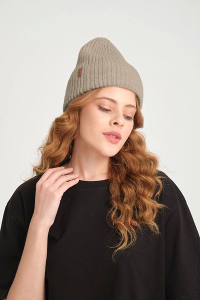 robanu Unisex Latte Knitted Ribbed Beanie
