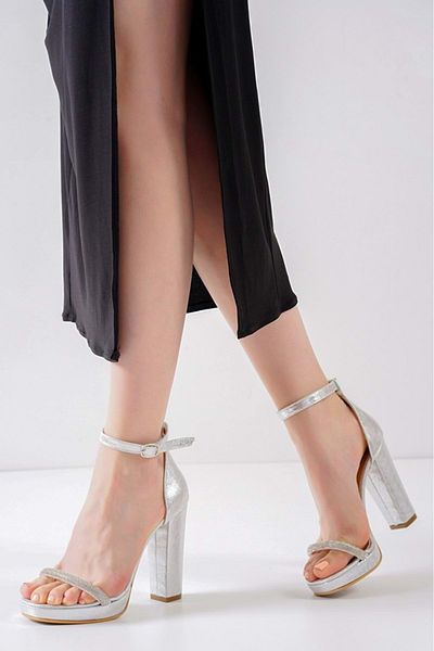 KCMN Feles 20mm.platform Stoned Single Band Glezna Catarama Rochie De Seara Pantofi Dama Argintii