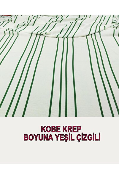 Kumaş Parça Kobe Crepe cu dungi verzi - Culoare albă, lățime 150 cm