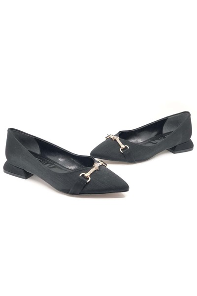 KOCAMANLAR Feles Камінь Тока Детальний Сатен Жіночі Балетки ЧОРНИЙ