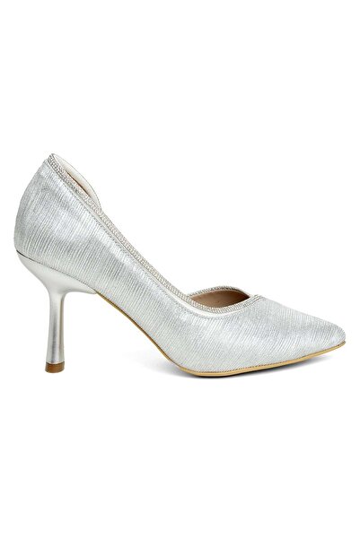 KOCAMANLAR Feles Kadeh Каблук Сатен Стрічка Камінням Стилет Жіночі Туфлі на Каблуках Срібні