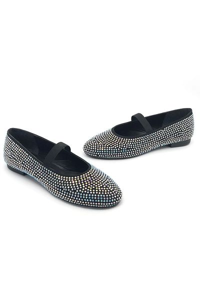KOCAMANLAR Feles Stone Detailed Home Women's Flat Shoes BLACK