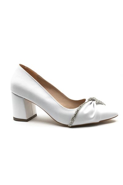 KOCAMANLAR Mehtap Knot Stone Detailed 6 cm Pantofi clasici de damă cu toc ALBI