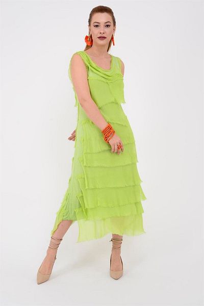 Bohem Stil Rochie din mătase, fără mâneci, cu straturi subțiri, mărimea 2 italiană