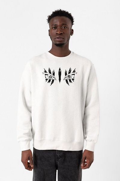 Tshirthane Demon Slayer Anime Upper Moon Demon Eyes Λευκό ανδρικό φούτερ 2ip