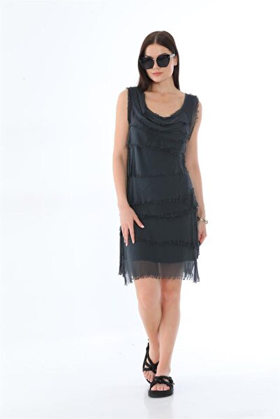 Bohem Stil Mini rochie de mătase - etaje cu detaliu de piatră