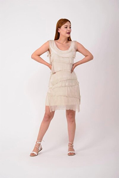 Bohem Stil Μίνι μεταξωτό φόρεμα με στρώσεις