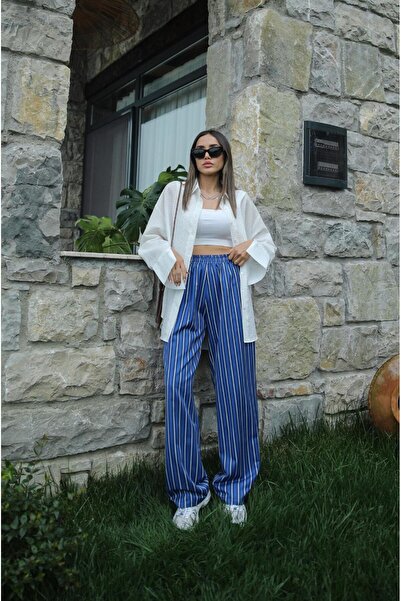 Havoş Παντελόνι σε μπλε ναυτικό με ρίγες και ελαστική μέση