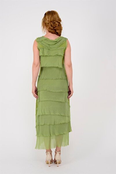 Bohem Stil Ιταλικά 2 Beden Ince Gösteren Kat Kat Kolsuz Ipek Elbise