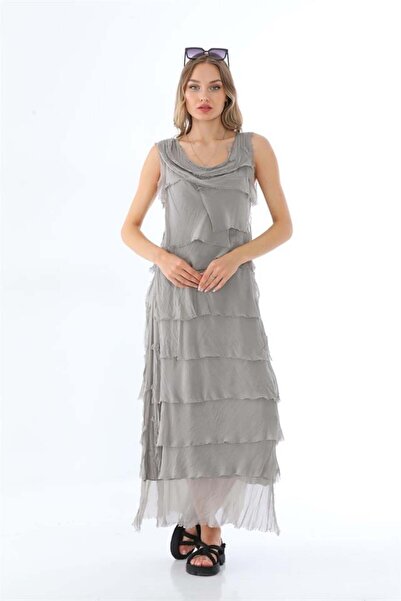 Bohem Stil Αμάνικο μεταξωτό φόρεμα ιταλικού μεγέθους 2 που δείχνει λεπτό