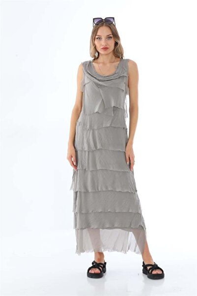 Bohem Stil Αμάνικο μεταξωτό φόρεμα ιταλικού μεγέθους 2 που δείχνει λεπτό