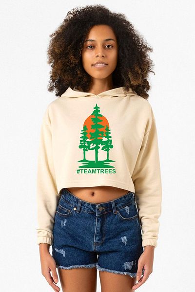 Tshirthane Mr Beast Team Trees Beige Women's Crop Hoodie