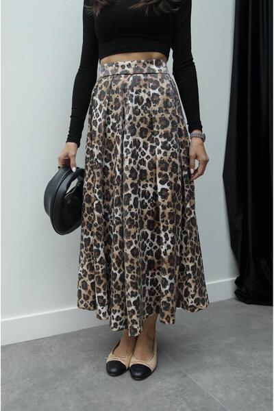 Havoş Leopard Patterned Pleat Detailed Flared Skirt