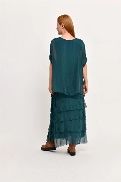 Bohem Stil Μεταξωτό φόρεμα ιταλικού μεγέθους 2 με λεπτή εμφάνιση με μισό μανίκι