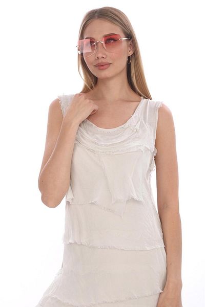 Bohem Stil Rochie din mătase, fără mâneci, cu straturi subțiri, mărimea 2 italiană