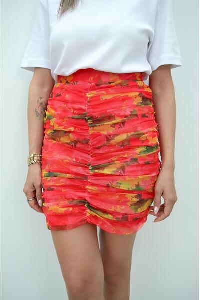 Havoş Red Chiffon Skirt - Drape Detailed