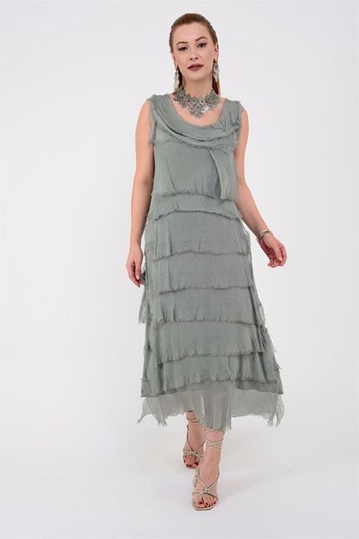 Bohem Stil Rochie din mătase, fără mâneci, cu straturi subțiri, mărimea 2 italiană
