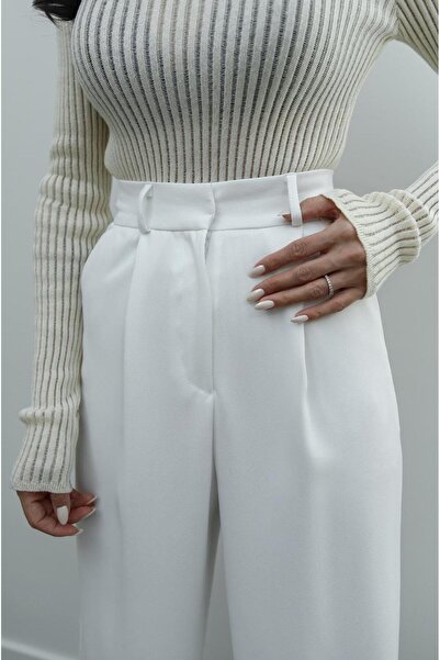 Havoş Fehér Flowy Palazzo nadrág