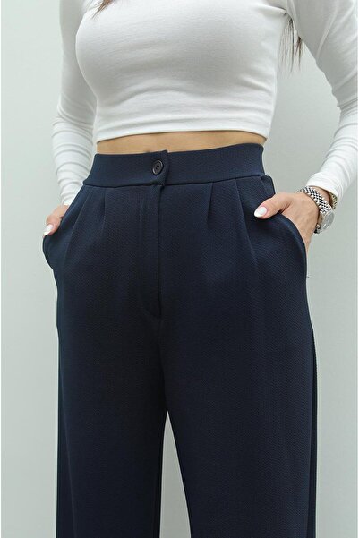 Havoş Navy Blue Double Pleated Palazzo Trousers