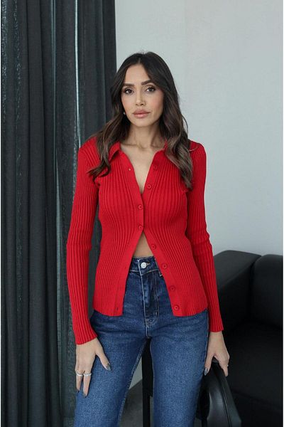 Havoş Red Polo Neck Cardigan