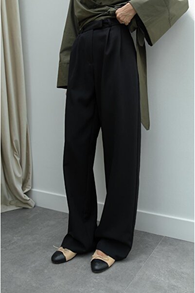 Havoş Černé plisované kalhoty Palazzo