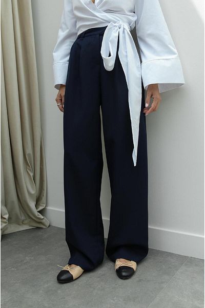 Havoş Navy Blue Pleated Palazzo Trousers