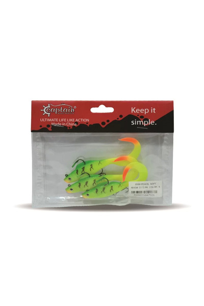 CAPTAIN 3559 Pencil Soft 10cm Levrek Silikonu 3'lü Suni Balık 5