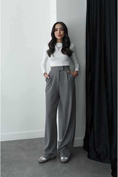 Havoş Gray Senta Velcro Closure Palazzo Pants