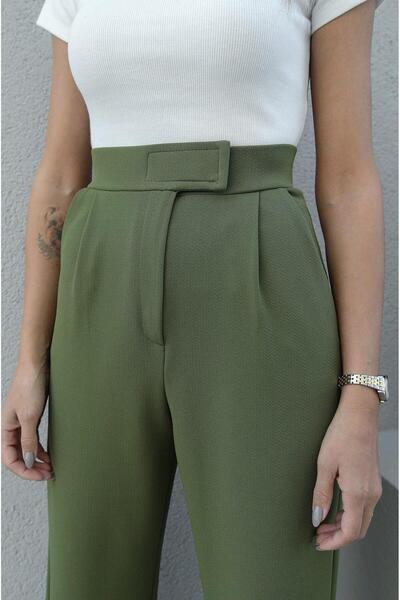 Havoş Khaki Senta Velcro Closure Palazzo Pants