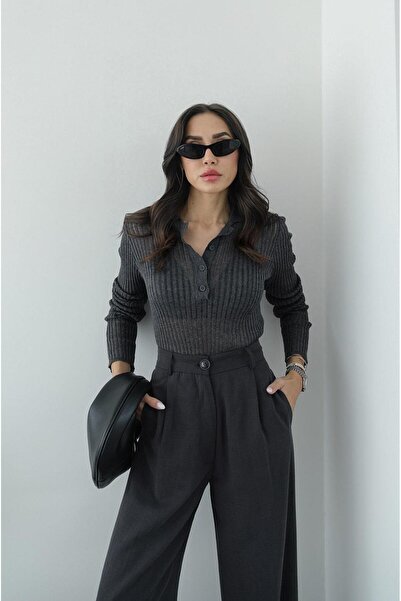 Havoş Antracitová polo průsvitná halenka