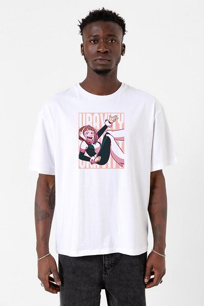 Tshirthane My Hero Academi Uravity Minimal Λευκό ανδρικό μπλουζάκι Oversize