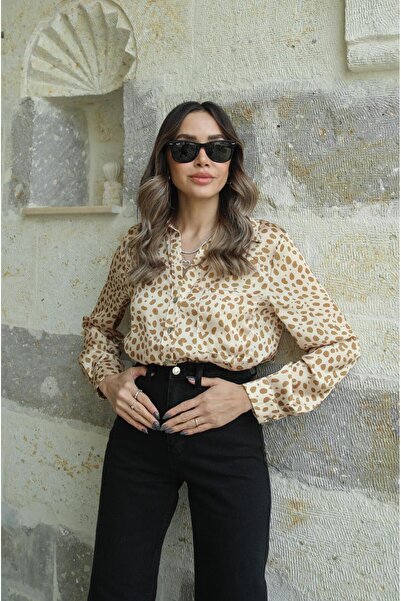 Havoş Satin Beige Shirt - Spotted Design