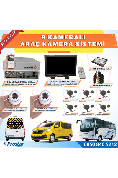 Navistar 8 Kameralı Kayıtlı 500 Gb Hdd 9 Inç Ekranlı Uzaktan Izlemeli Tak Kul...