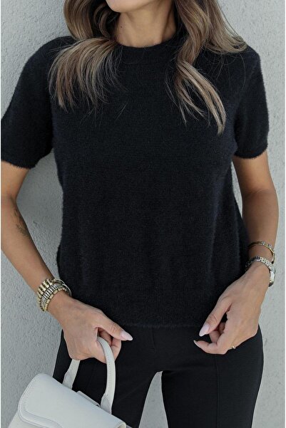 Havoş Siyah Yumoş Kısa Kollu Kazak