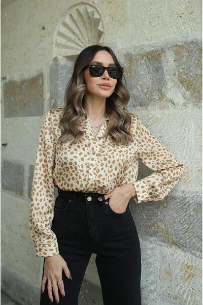 Havoş Satin Beige Shirt - Spotted Design
