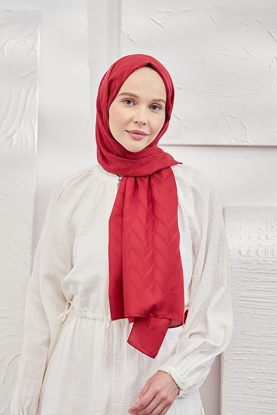 ARMANDA Zigzag Patterned Jacquard Red Shawl