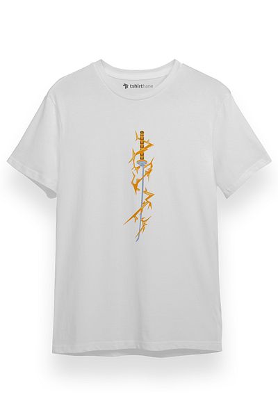 Tshirthane Demon Slayer Anime Demon Killer Thunder Katana Λευκό κοντομάνικο ανδρικό μπλουζάκι