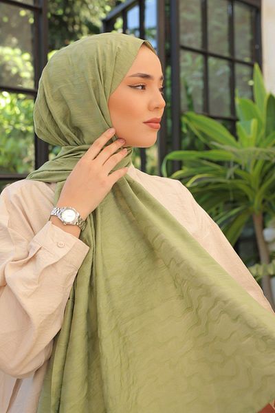 Silk Home Olinda Shawl - Wave Pattern - Oil Green