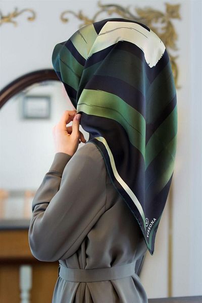 Vissona Μεταξωτό κασκόλ Twill - 16463 - 0001-0036 Μαύρο Σμαραγδένιο