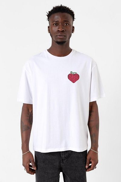 Tshirthane One Piece Anime - Ope Ope Devil Fruit Pattern Λευκό ανδρικό μπλουζάκι μεγάλου μεγέθους