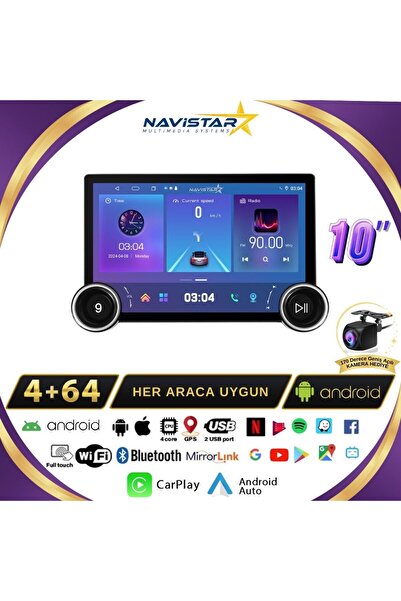 Navistar Peugeot 301 DUAL KNOB 10"  4GB + 64GB Kablosuz Carplay 2013-2018 Android 13 Navigasyon Multimedya Si
