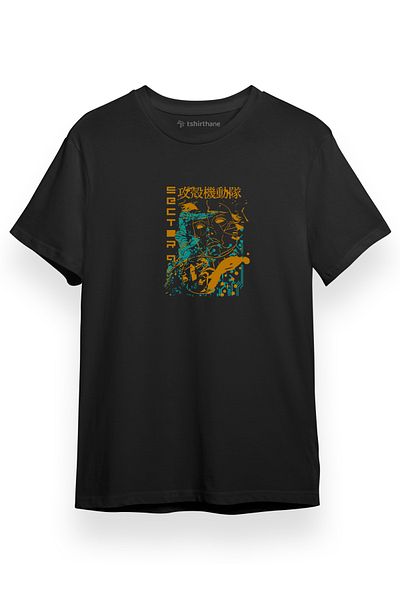 Tshirthane Ανδρικό μπλουζάκι Ghost in the Shell Anime Retro Vintage Μαύρο κοντομάνικο
