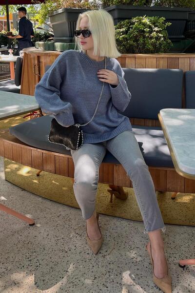 Seeh Oversize Indigo Knitwear Sweater - Crew Neck SH173