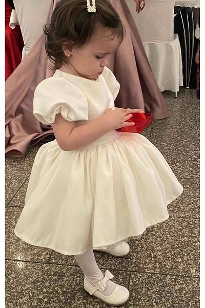 ELLUSSİ Girl's Cream Flared Fluffy Dress