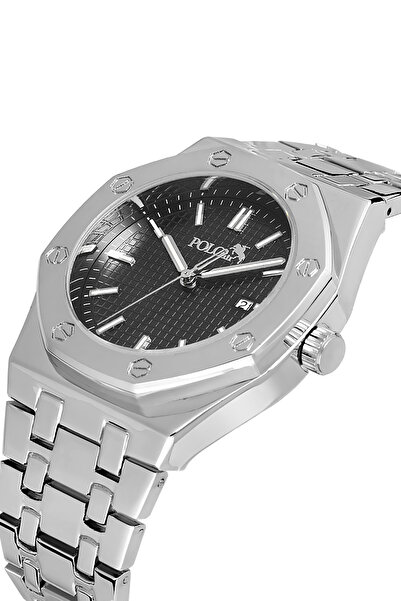 Polo Air Ανδρικό ρολόι χειρός με ημερολόγιο Ασημί-Μαύρο PL-0906E3x