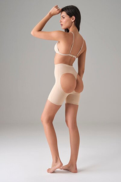 melonika Kadın Ten Dikişsiz Popo Açık Kalça Dikleştirici Kısa Tayt Şort 8303