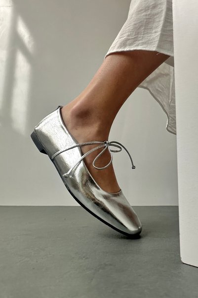 Mupa Shoes Women's Ballet Flats SILVER PATENT LEATHER